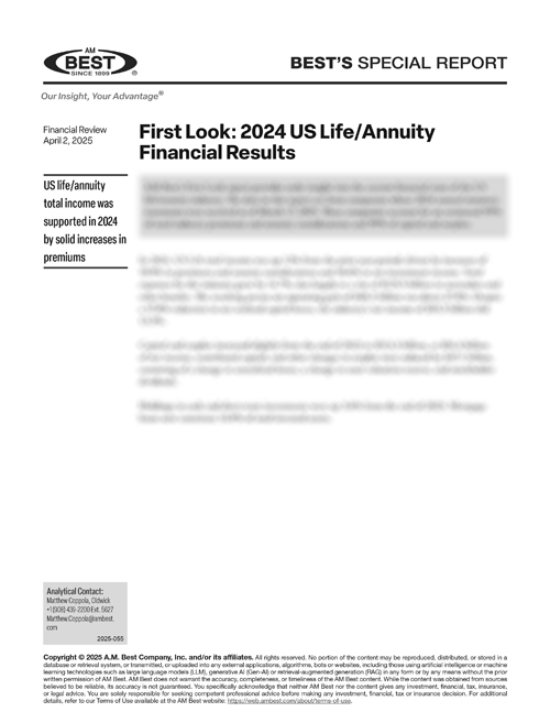 Special Report: First Look: 2024 US Life/Annuity
Financial Results