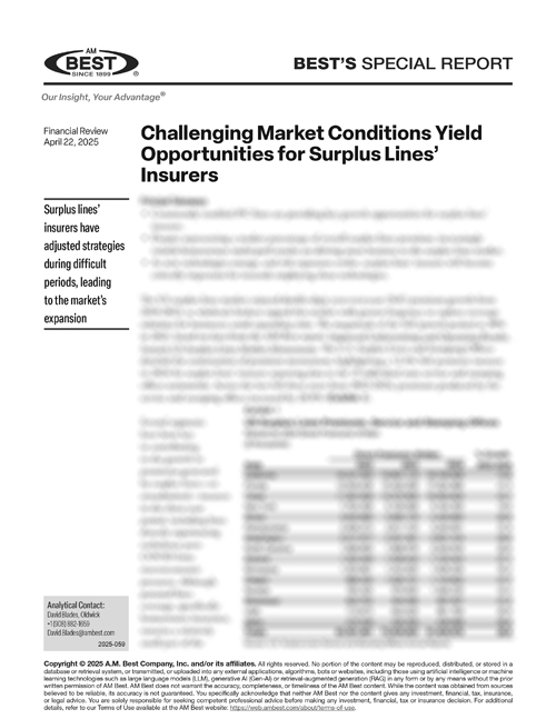 Special Report: Challenging Market Conditions Yield Opportunities for Surplus Lines’ Insurers