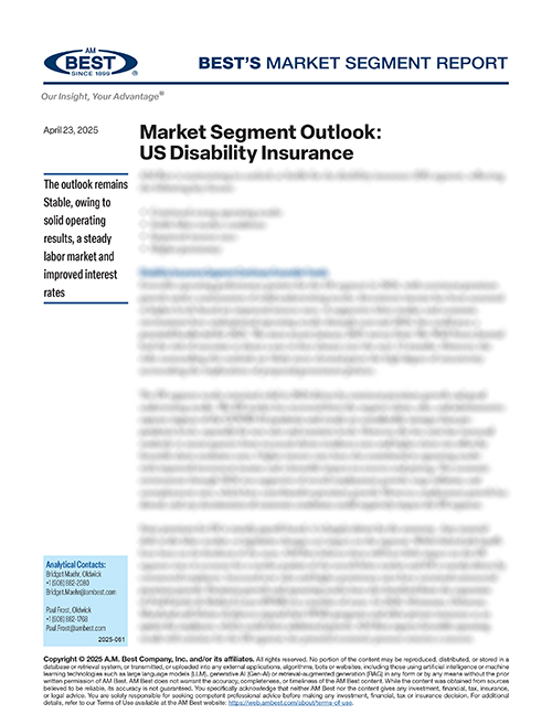 Market Segment Report: Market Segment Outlook: US Disability Insurance