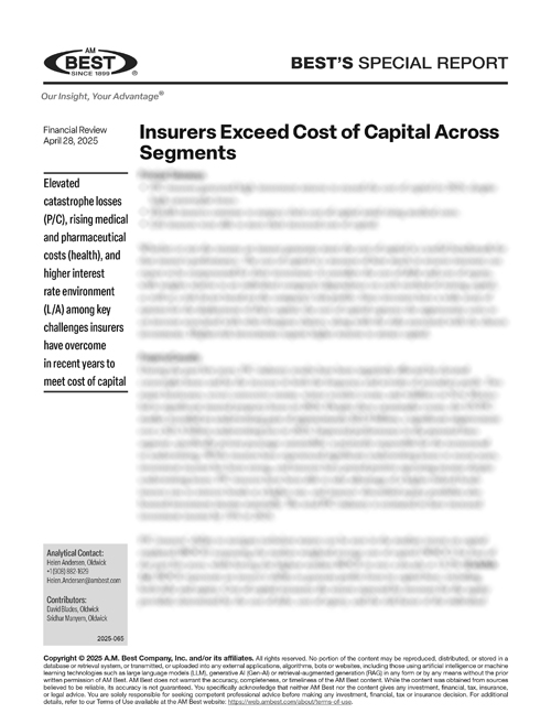 Special Report: Insurers Exceed Cost of Capital Across Segments
