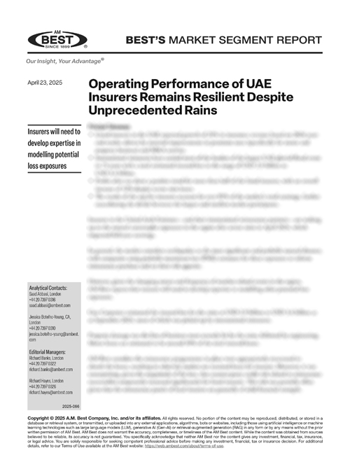 Market Segment Report: Operating Performance of UAE Insurers Remains Resilient Despite Unprecedented Rains