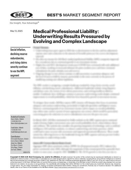 Market Segment Report: Medical Professional Liability: Underwriting Results Pressured by Evolving and Complex Landscape