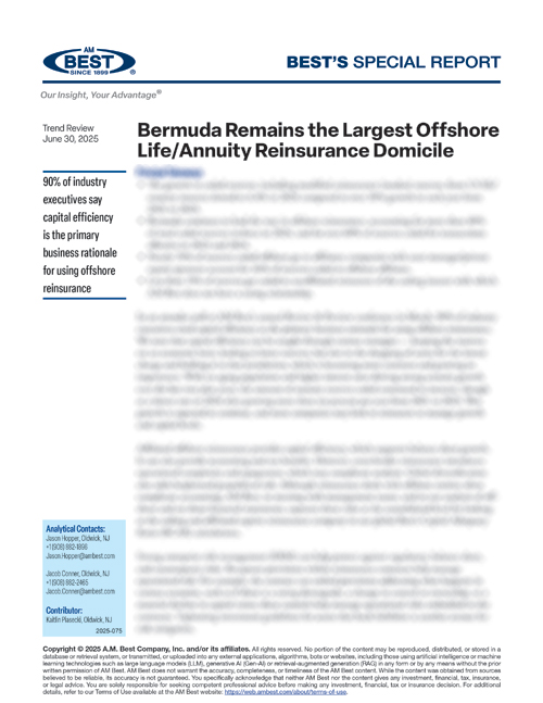 Special Report: Bermuda Remains the Largest Offshore Life/Annuity Reinsurance Domicile