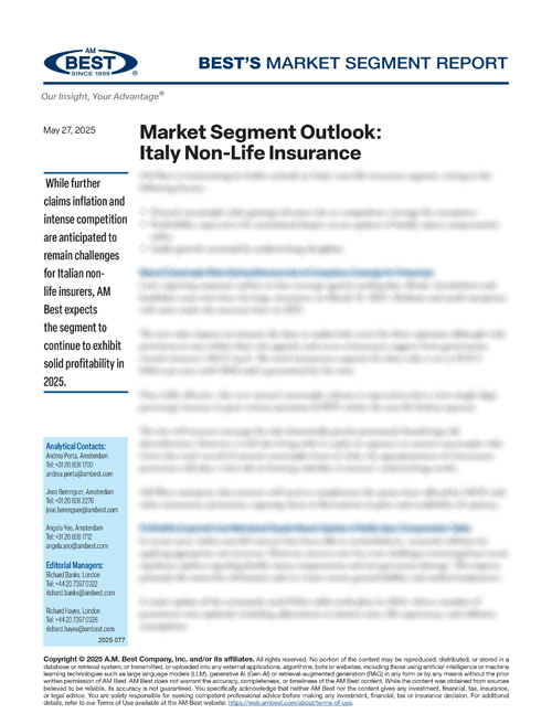 Market Segment Report: Market Segment Outlook: 
Italy Non-Life Insurance