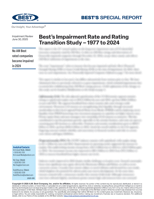 Special Report: Best’s Impairment Rate and Rating Transition Study – 1977 to 2024