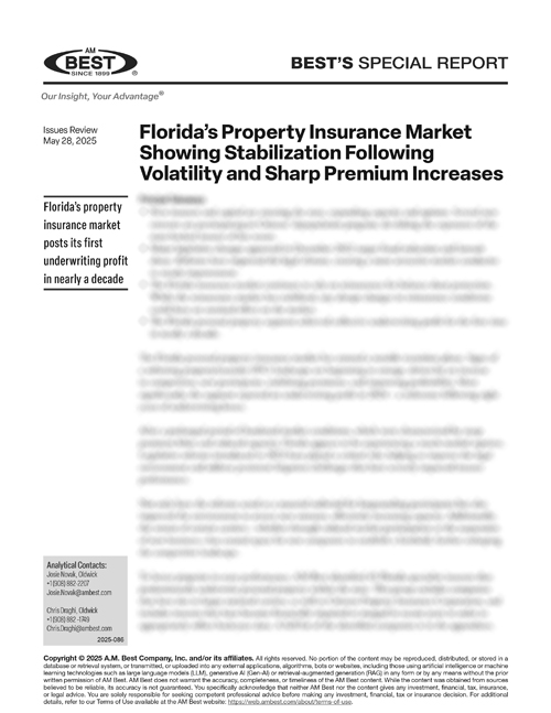Special Report: Florida’s Property Insurance Market Showing Stabilization Following Volatility and Sharp Premium Increases