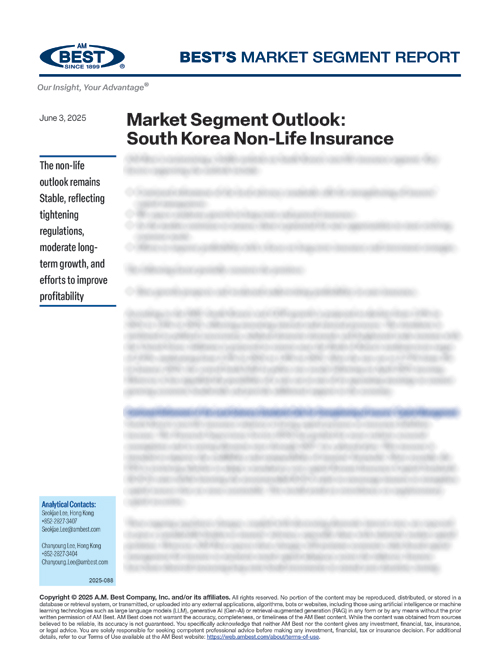 Market Segment Report: Market Segment Outlook: South Korea Non-Life Insurance