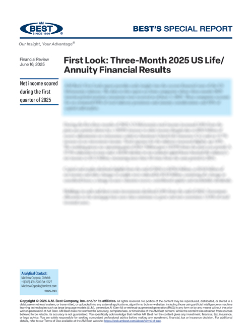 Special Report: First Look: Three-Month 2025 US Life/Annuity Financial Results
