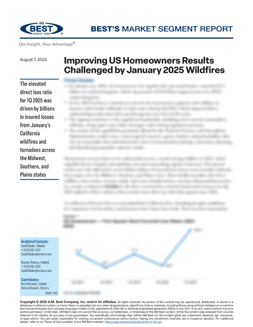 Market Segment Report: Improving US Homeowners Results Challenged by January 2025 Wildfires