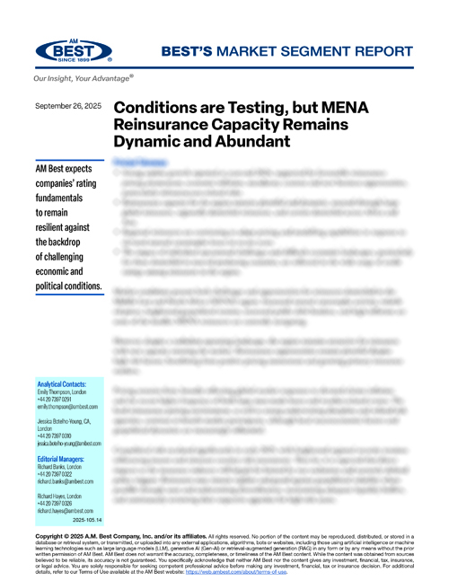 Market Segment Report: Conditions are Testing, but MENA Reinsurance Capacity Remains Dynamic and Abundant