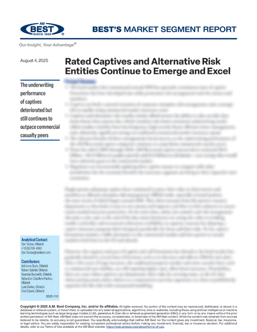 Market Segment Report: Rated Captives and Alternative Risk Entities Continue to Emerge and Excel