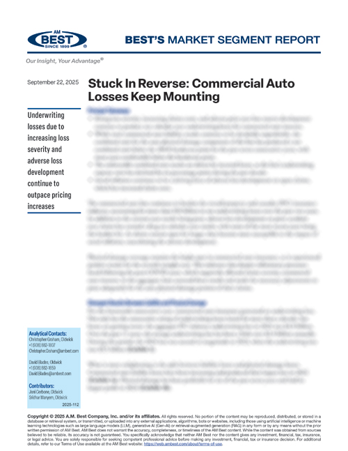 Market Segment Report: Stuck In Reverse: Commercial Auto Losses Keep Mounting