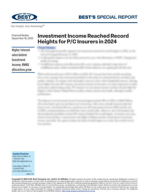 Special Report: Investment Income Reached Record Heights for P/C Insurers in 2024