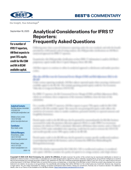 Market Segment Report: Analytical Considerations for IFRS 17 Reporters: Frequently Asked Questions  