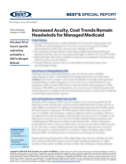 Special Report: Increased Acuity, Cost Trends Remain Headwinds for Managed Medicaid