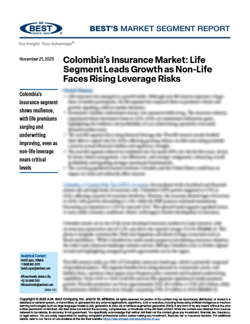Market Segment Report: Colombia’s Insurance Market: Life Segment Leads Growth as Non-Life Faces Rising Leverage Risks