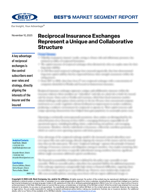 Market Segment Report: Reciprocal Insurance Exchanges Represent a Unique and Collaborative Structure