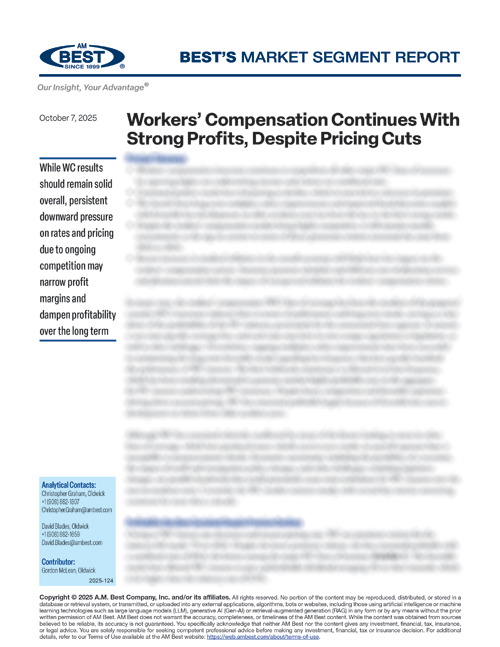 Market Segment Report: Workers’ Compensation Continues With Strong Profits, Despite Pricing Cuts