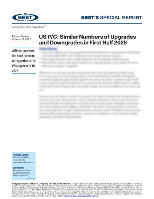 Special Report: US P/C: Similar Numbers of Upgrades and Downgrades in First Half 2025
