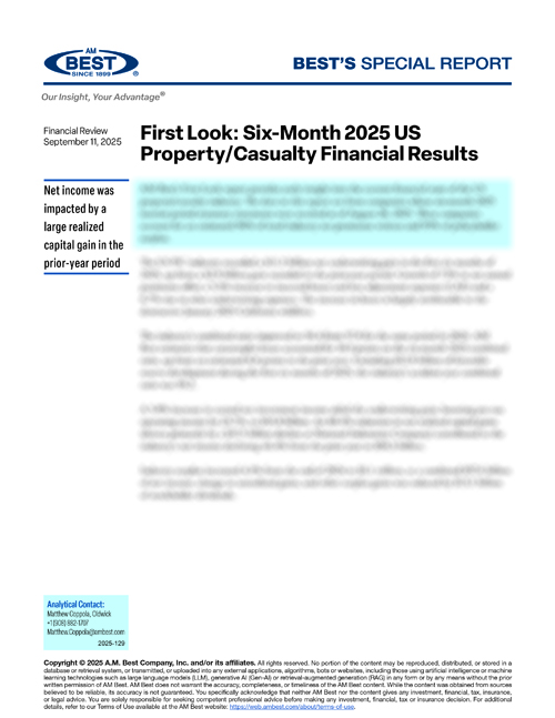 Special Report: First Look: Six-Month 2025 US Property/Casualty Financial Results