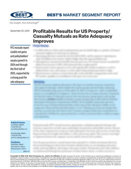 Market Segment Report: Profitable Results for US Property/Casualty Mutuals as Rate Adequacy Improves