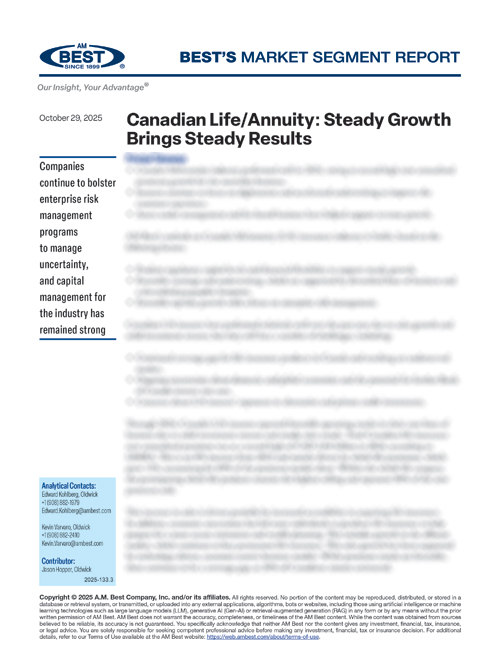 Market Segment Report: Canadian Life/Annuity: Steady Growth Brings Steady Results