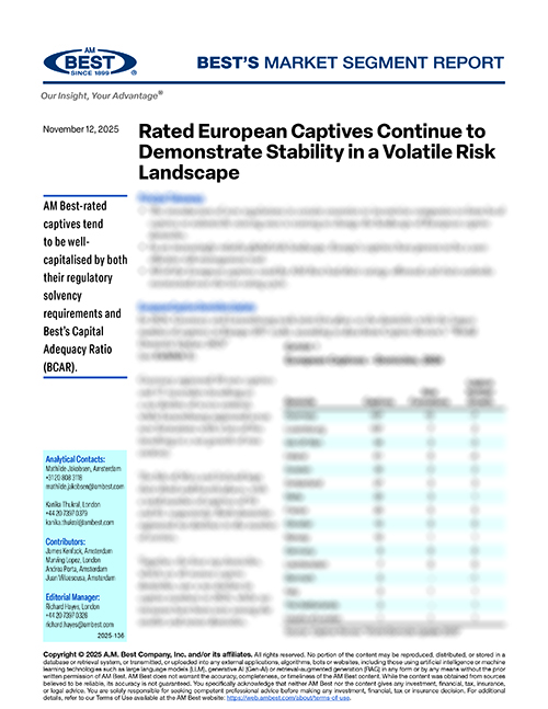 Market Segment Report: Rated European Captives Continue to Demonstrate Stability in a Volatile Risk Landscape