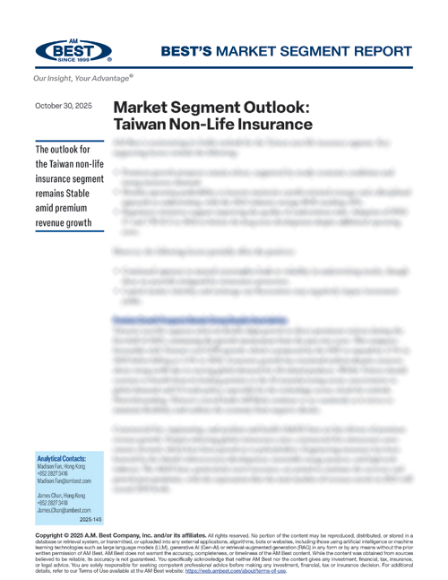 Market Segment Report: Market Segment Outlook: Taiwan Non-Life Insurance