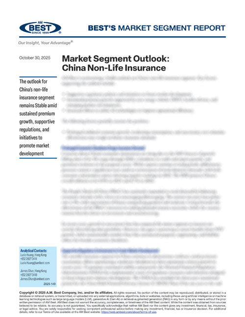 Market Segment Report: Market Segment Outlook: China Non-Life Insurance