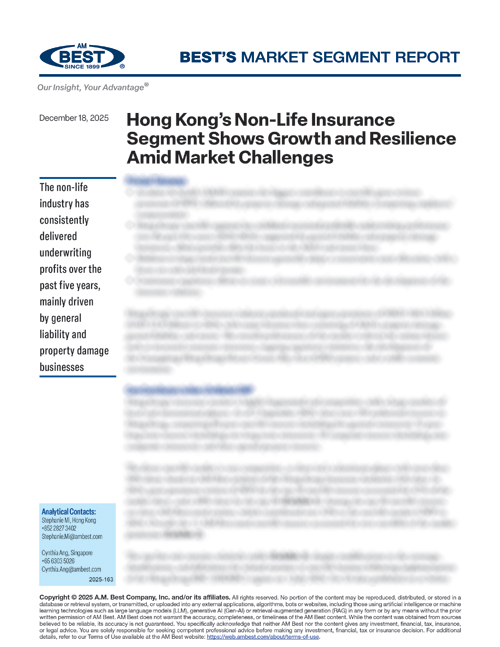 Market Segment Report: Hong Kong’s Non-Life Insurance Segment Shows Growth and Resilience Amid Market Challenges
