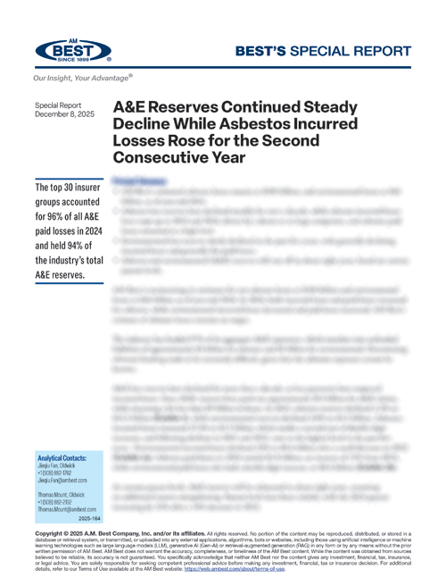 Special Report: A&E Reserves Continued Steady Decline While Asbestos Incurred Losses Rose for the Second Consecutive Year