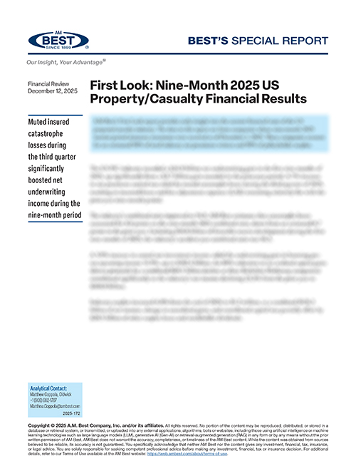 Special Report: First Look: Nine-Month 2025 US Property/Casualty Financial Results