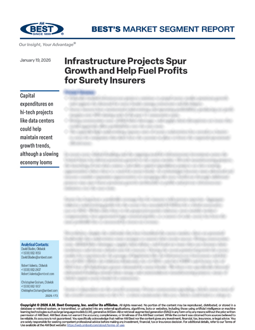Market Segment Report: Infrastructure Projects Spur Growth and Help Fuel Profits for Surety Insurers