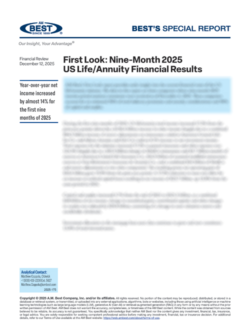 Special Report: First Look: Nine-Month 2025 US Life/Annuity Financial Results