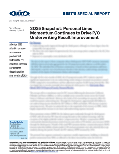 Special Report: 3Q25 Snapshot: Personal Lines Momentum Continues to Drive P/C Underwriting Result Improvement