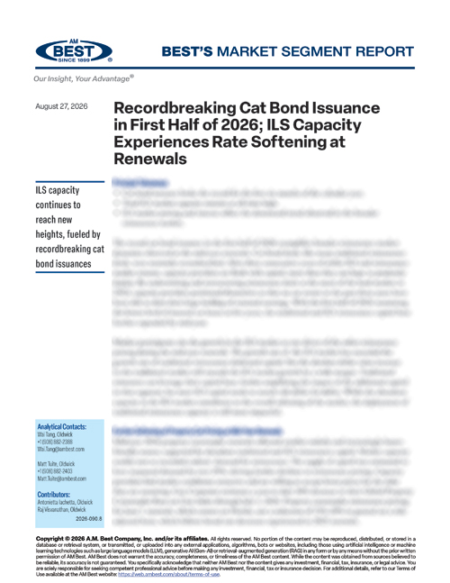 Market Segment Report: Recordbreaking Cat Bond Issuance in First Half of 2026; ILS Capacity Experiences Rate Softening at Renewals