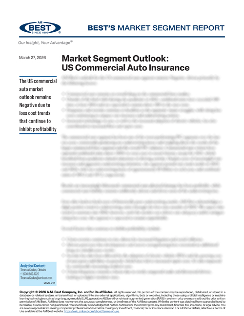 Market Segment Report: Market Segment Outlook: US Commercial Auto Insurance