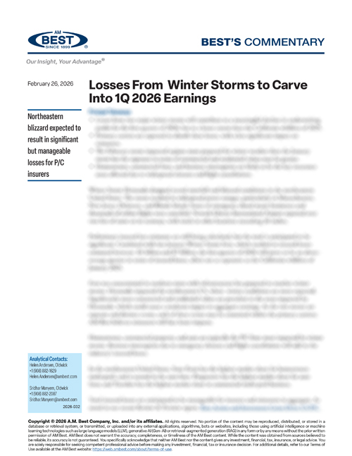 Commentary: Losses From Winter Storms to Carve Into 1Q 2026 Earnings