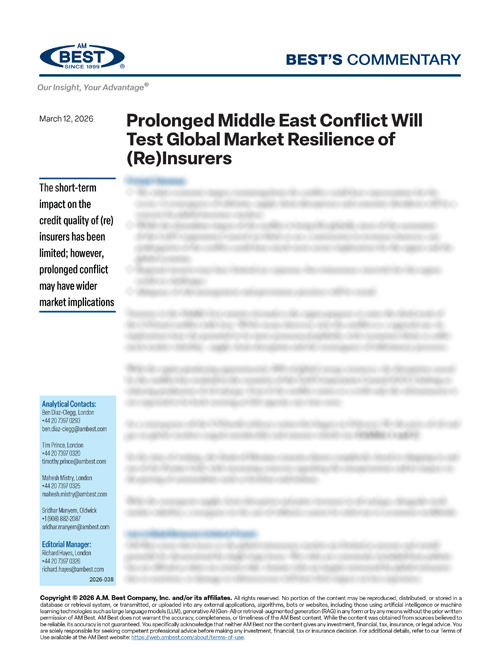 Commentary: Prolonged Middle East Conflict Will Test Global Market Resilience of (Re)Insurers