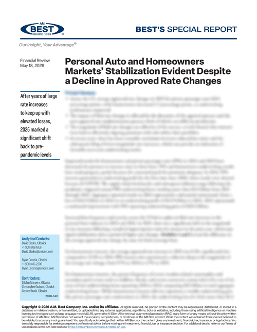 Special Report: Personal Auto and Homeowners Markets’ Stabilization Evident Despite a Decline in Approved Rate Changes