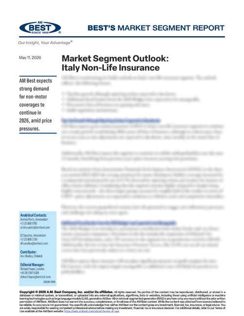 Market Segment Report: Market Segment Outlook: Italy Non-Life Insurance