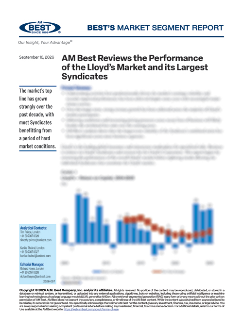 Market Segment Report: AM Best Reviews the Performance of the Lloyd's Market and its Largest Syndicates