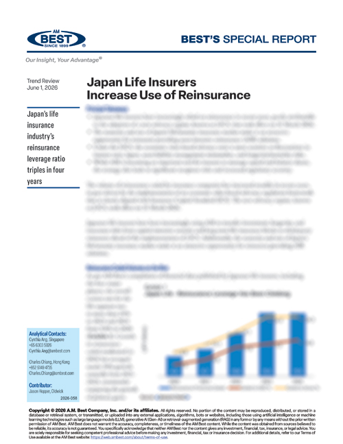 Special Report: Japan Life Insurers Increase Use of Reinsurance