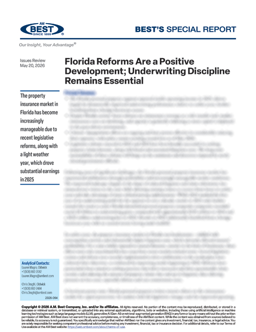 Special Report: Florida Reforms Are a Positive Development; Underwriting Discipline Remains Essential
