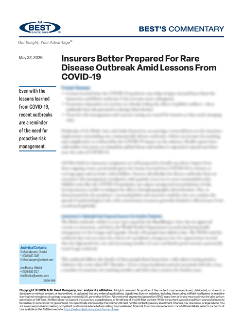 Commentary: Insurers Better Prepared For Rare Disease Outbreak Amid Lessons From COVID-19