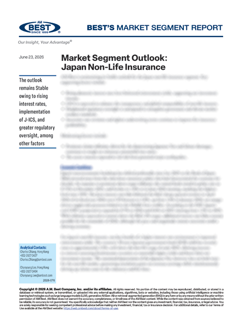 Market Segment Report: Market Segment Outlook: Japan Non-Life Insurance