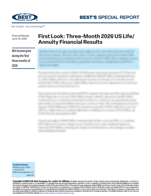 Special Report: First Look: Three-Month 2026 US Life/Annuity Financial Results
