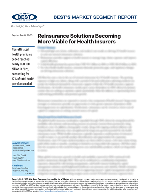 Market Segment Report: Reinsurance Solutions Becoming More Viable for Health Insurers