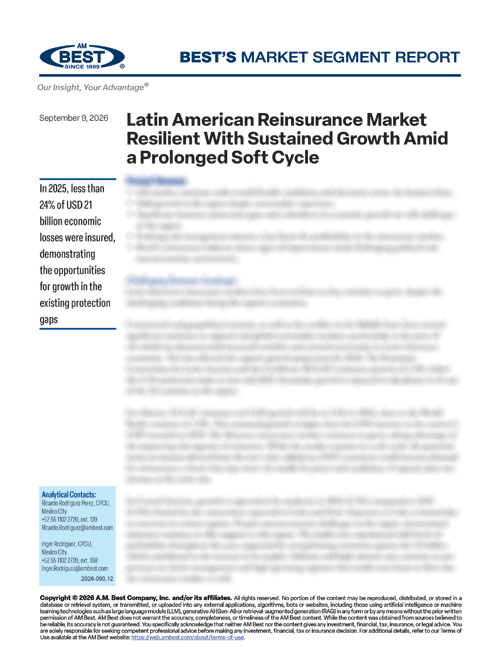 Market Segment Report: Latin American Reinsurance Market Resilient With Sustained Growth Amid a Prolonged Soft Cycle