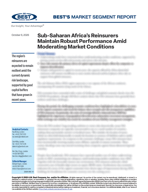 Market Segment Report: Sub-Saharan Africa’s Reinsurers Maintain Robust Performance Amid Moderating Market Conditions